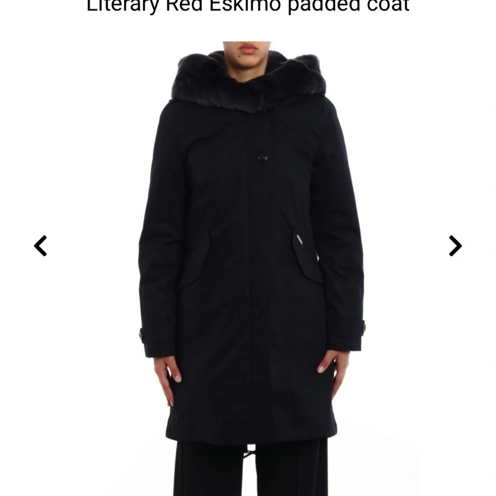 WOOLRICH Women’s Parka XS - Black Literary Rex Coat With Rabbit Fur Hood & Trim - Picture 1 of 10